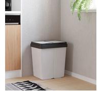 Poubelle double - vidaXL - 2x25 L - Blanc - Polypropylène - Couvercles à ressort