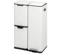 Poubelle Eluno, capacité de 54 litres, à pédale et à 3 compartiments, en métal blanc