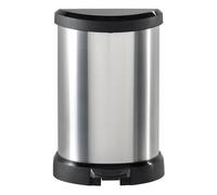Poubelle En Acier Avec Pédale, Curver Deco Bins, 20L, Ronde Noire, Argent