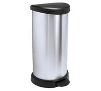 Poubelle En Acier Avec Pédale, Curver Deco Bins, 40L, Ronde Noire, Argent