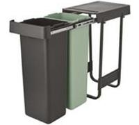 Brabantia Poubelle coulissante Sort & Go | Poubelle à compartiments 2 x 30 L à installer sous l’évier de la cuisine | Système de tri intégré avec rails coulissants et bacs amovibles | Grey & Green