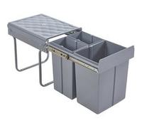 [en.casa] Poubelle Encastrable sur Rails Coulissants Tri Sélectif Sous Évier Collecteur de Déchets 3 Bacs Séparés 2 x 10L + 1 x 20L Peu Encombrant Cuisine Plastique Acier 48 x 34 x 42 cm Gris