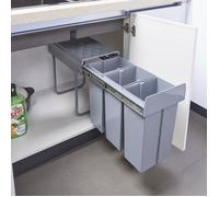 [en.casa] Poubelle Encastrable sur Rails Coulissants Tri Sélectif Sous Évier avec Poignée Collecteur de Déchets 3 Bacs Séparés de 10 Litres Peu Encombrant Cuisine Plastique Acier 48 x 26 x 42 cm Gris