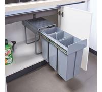 [en.casa] Poubelle Encastrable sur Rails Coulissants Tri Sélectif Sous Évier avec Poignée Collecteur de Déchets 3 Bacs Séparés de 10 Litres Peu Encombrant Cuisine Plastique Acier 48 x 26 x 42 cm Gris