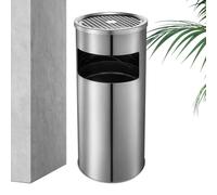 Poubelle Grande en Acier Inoxydable avec Cendrier | Poubelle Extérieure Avec Cendrier Debout Pour Intérieur, Salle de Bain, Toilette, Terrasse, Jardin, Arrière-Cour, Véranda,