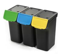 KADAX Poubelle avec couvercle, poubelle en plastique, pour le tri des déchets, rectangulaire avec couvercle à charnière (noir, 3 x 25 l)