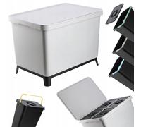 KADAX Poubelle avec couvercle rabattable, panier rectangulaire en plastique, poubelle avec poignée de transport, classeur pour la collecte des déchets (gris, 4 x 10 l)