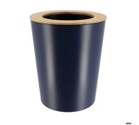 TENDANCE Poubelle de salle de bain 5L en métal Bleu marine avec couvercle en Bambou