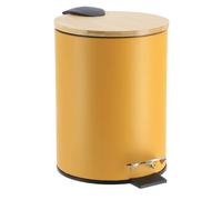 Poubelle métal frein de chute 2,5-3 L - jaune moutarde & bambou - TENDANCE