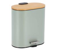 POUBELLE METAL OVALE 5 L FREIN DE CHUTE COUVERCLE BAMBOU - VERT EUCALYPTUS