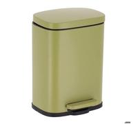 Poubelle Metal Rectangulaire Frein De Chute A Pedale 5l - Vert Olive - TENDANCE