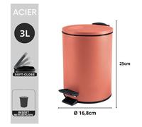 Poubelle ? P?dale Acier Adelar 3l Terracotta Mat