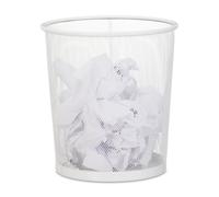 Relaxdays Corbeille Papier, Lot de 8, pour Bureau & Chambre ado, Ouverte,Ronde, Fil de Fer, Poubelle, en métal, HxD 28x26cm,Blanc