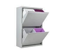 Poubelle pour tri sélectif | EcoPatty | Récolte différenciée | Meuble en métal | Gain de place | Intérieur, extérieur | 2 compartiments | 4 seaux | 60 litres | déjà monté | Gris