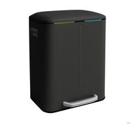 Poubelle Relaxdays, 2 compartiments, 2 x 20 l, seaux amovibles, fermeture douce, pédale, métal, tri des déchets, noir