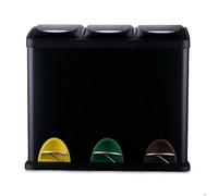Poubelle Relaxdays, 3 compartiments, 24 l, avec pédale, bac de tri pour cuisine, métal, noir