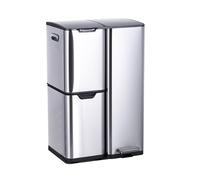 Poubelle Relaxdays, 3 Compartiments, 60 L, seaux Amovibles, Fermeture Douce, pédale, INOX, tri déchets Cuisine, Argent