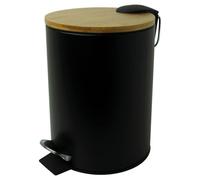 Helit H2404495 The Bamboo Poubelle à pédale avec couvercle en bambou, récipient en métal, fermeture silencieuse, noir, 1 pièce