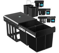 Poubelle - TECTAKE - Collecteur de déchets ASHLYN 2 compartiments avec ouverture à rails télescopiques, 30 L, 35 x 48 x 35 cm - Noir