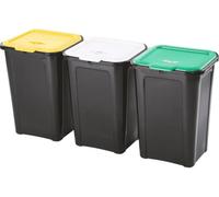 Poubelle Tontarelli pour déchets triés avec couvercle à charnière, 3 boîtes, 44 l, noir, 8104122AX5