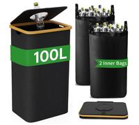Poubelle Tri Sélectif avec 2 Bacs et Couvercle Grande Poubelle à Roulettes pour Collecter les Bouteilles Vides, 100L,Noir