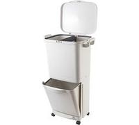 Kitchen Move Poubelle tri sélectif VALORIS 45L à pédale avec roulettes et poignée 30L+15L Blanc