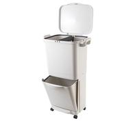 Kitchen Move Poubelle tri sélectif VALORIS 45L à pédale avec roulettes et poignée 30L+15L Blanc