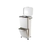 Kitchen Move Poubelle tri sélectif VALORIS 45L à pédale avec roulettes et poignée 30L+15L Blanc