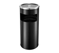 Poubelle verticale ronde en acier inoxydable de 30 litres avec cendrier, poubelle avec couvercle ouvert, commerciale, hôtel, bar, hall, patio, intérieur et extérieur, gestion des déchets D