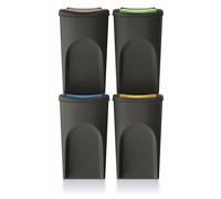 Lot de 4 poubelles KEDEN SORTIBOX 100% plastique recyclé, noir, 140L
