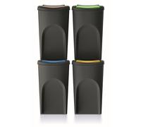 Lot de 4 poubelles KEDEN SORTIBOX 100% plastique recyclé, noir, 140L