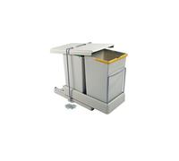 Emuca Poubelle de recyclage à fixation inférieure et extraction automatique avec 2 conteneurs 14 litros, Plastique gris.