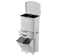 Poubelles de recyclage pour cuisine, double bac avec pédale, poubelle avec séparation sèche et humide, avec seau interne et séparateur, poubelle à 3 compartiments avec roues gray 45L