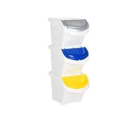 vidaXL Poubelles empilables avec couvercles 78 L – PP blanc – Lot de 3
