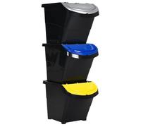 Poubelles empilables avec couvercles 3 pcs noir PP 78 L