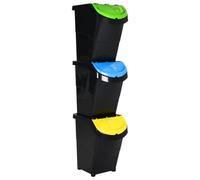 vidaXL Poubelles empilables avec couvercles – 3 pcs, 120 L, PP, blanc