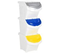 vidaXL Poubelles empilables avec couvercles 78 L – PP blanc – Lot de 3
