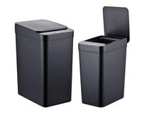 Poubelles Relaxdays à capteur, lot de 2, 9 L & 15 L, couvercle automatique, fixation sacs, PP, cuisine, noir