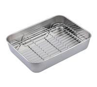 Pouce à torréfaction de 1 pc avec grille, poêle à torréfaction en acier inoxydable robuste avec grille de refroidissement pour dindes, poulet, jambons et côtes, 9, 1 * 6, 7 * 2, 0 pouces