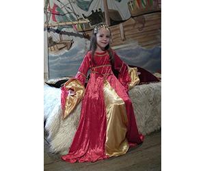Pouce et Compagnie - Robe de Princesse médiévale Aliénor et Ceinture Vieux Or en Galon 6-9 Ans