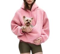 Pouch Hoodie Oversized Sweatshirt with Pocket,Front Carry Pets Pouch Pullover Shirt,Winter Warm Pet Pouchs Hoodie Loose Fit Hooded Sweatshirt,Womens Pet Pouch Hoodies Cat and Dog (Pink,Grand)