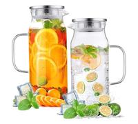 Pouche à eau en verre de 2 pcs, pichet en verre de 1600 ml avec couvercle et bec, capacité à eau transparente Puche pour bois bois, café