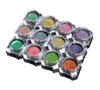 Poudre à ongles chromée 1 lot de 12 couleurs de poudre chromée pailletée pour un effet miroir/chrome ultra brillant.