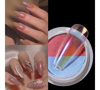 Poudre à ongles, double couleur Aurora Chrome Poudre à ongles Effet miroir multiple Sirène Neon Poudre transparente Manucure Pigment Glitter Fée Dust Nail Art Décoration pour Nail Art Décor
