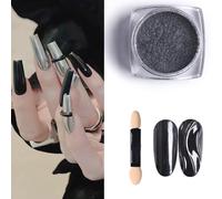Poudre à ongles noire chromée effet miroir métallique pour ongles - Poudre de paillettes pour femme - Peut appliquer de la poudre chromée pour ongles à la décoration des ongles