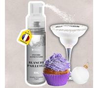 Poudre Alimentaire BLANCHE 10G - Colorante 100% ALIMENTAIRE - Paillettes Comestibles - Décoration Gâteaux, Chocolat, Macarons, Cocktails, Boissons, Déversez votre créativité !
