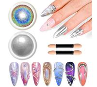 Poudre Chrome Ongle Argent: BISHENGYF Miroir Effet Holographique Poudre Ongle, 2PCS Ongle Poudre Paillettes Metal Ongle Aurora Chrome Nail Powder Pigment Ongle Nail Art Pailletée Facile DIY Salon Déco