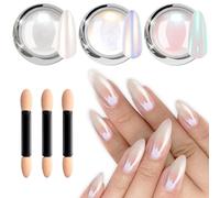 Poudre Chrome Ongle Blanche LEDSUUEI - New Super Brillant Poudre Ongle Effet Miroir Métallisé Aurore Verte, 3PCS Effet Donut Glacé Irisé Holo Nail Art Ongles Pigment Chrome Nails DIY Salon Paillettes