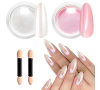 Poudre Chrome Ongle - Poudre à Ongles Rose Effet FéErique, Blanc Perle Poudre Chrome Ongle Effet Miroir MéTallique, Aurora Ice Chrome Pigment Poudre Transparente Pour La DéCoration Nail Art 2PCS