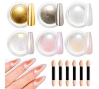 Poudre de chrome pour ongles BISHENGYF - Poudre de chrome pour ongles avec effet miroir brillant et paillettes Fairy Mermaid White Pearl Nail Chrome Powder for Nails Art DIY Decoration